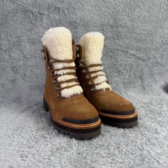 Marc Fisher Izzie Lace Up Boots Tan Suede Combat Boots Women's Size 6 Lug Sole - Picture 1 of 12